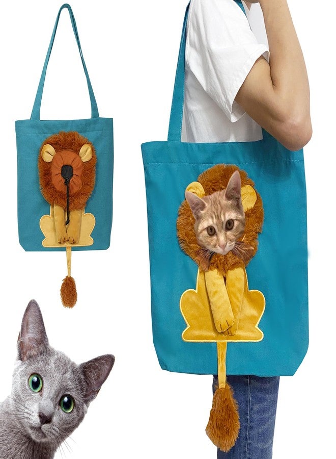 YOOLEETC Lion-Shaped Pet Shoulder Bag for Outings, Show Head Canvas Design (Lake Blue-Large) - Image 1